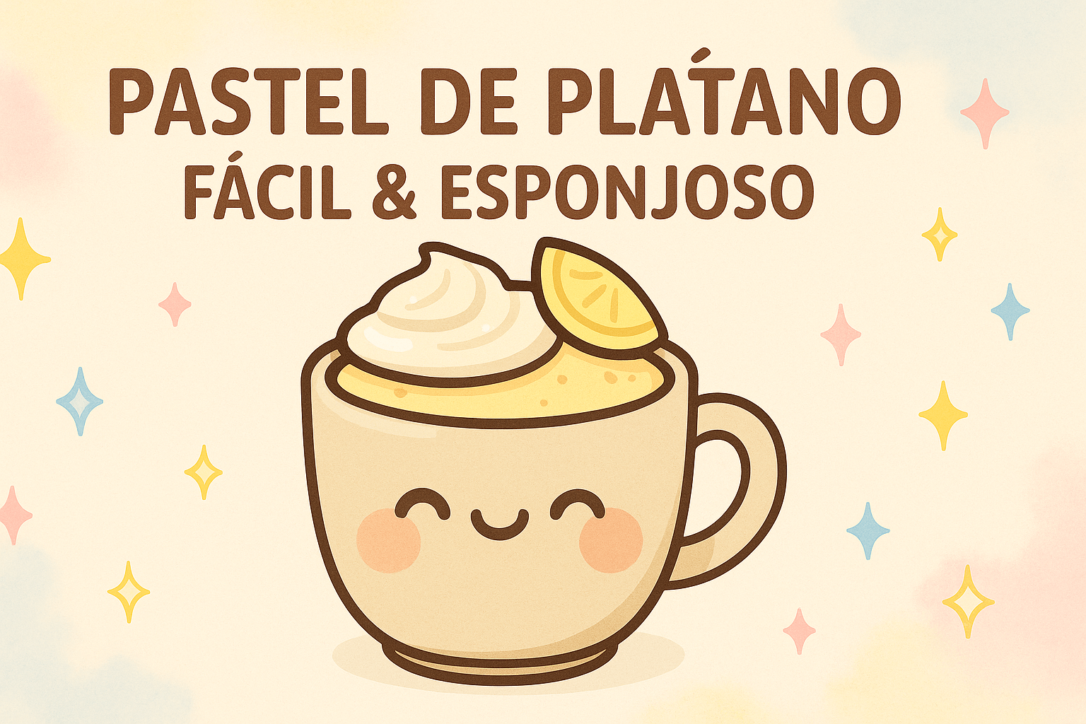 Imagen Kawaii de Pastel de Plátano fácil y esponjoso sin horno