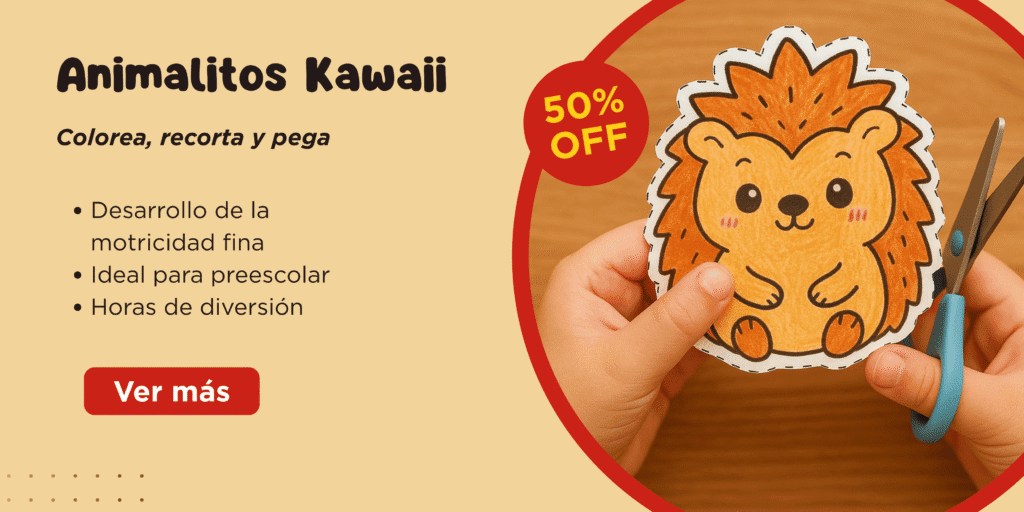 Recortables para armar tarjetas de animalitos kawaii para colorear, recortar y pegar