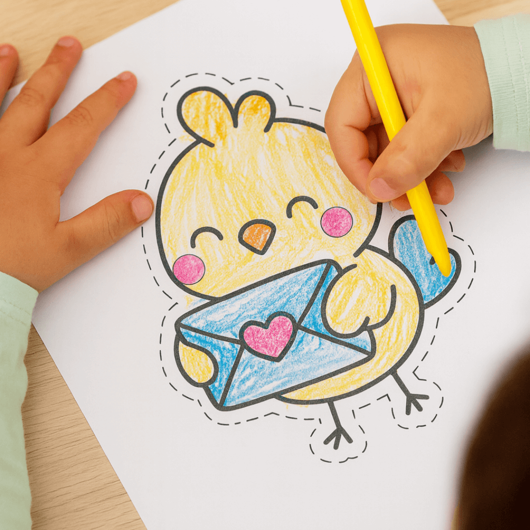 Recortables para imprimir y armar tarjetas pollito coloreado