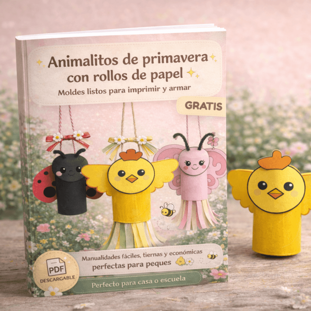 Moldes listo para imprimir y armar de animalitos de primavera con rollos de papel. Ideas fáciles con tubos de papel higiénico.