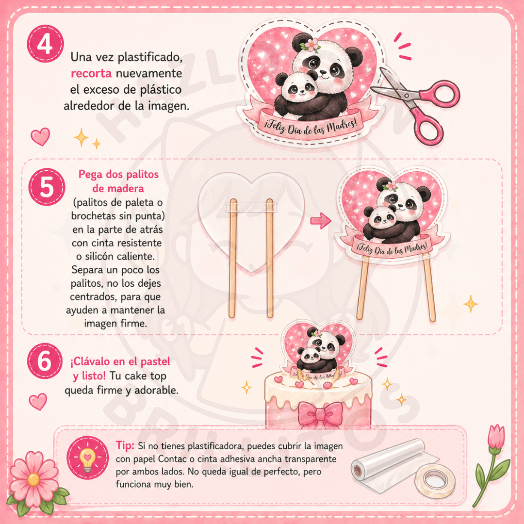 Cómo armar cake topper del Kit Imprimible para el día de las madres de hazlo con brillitos