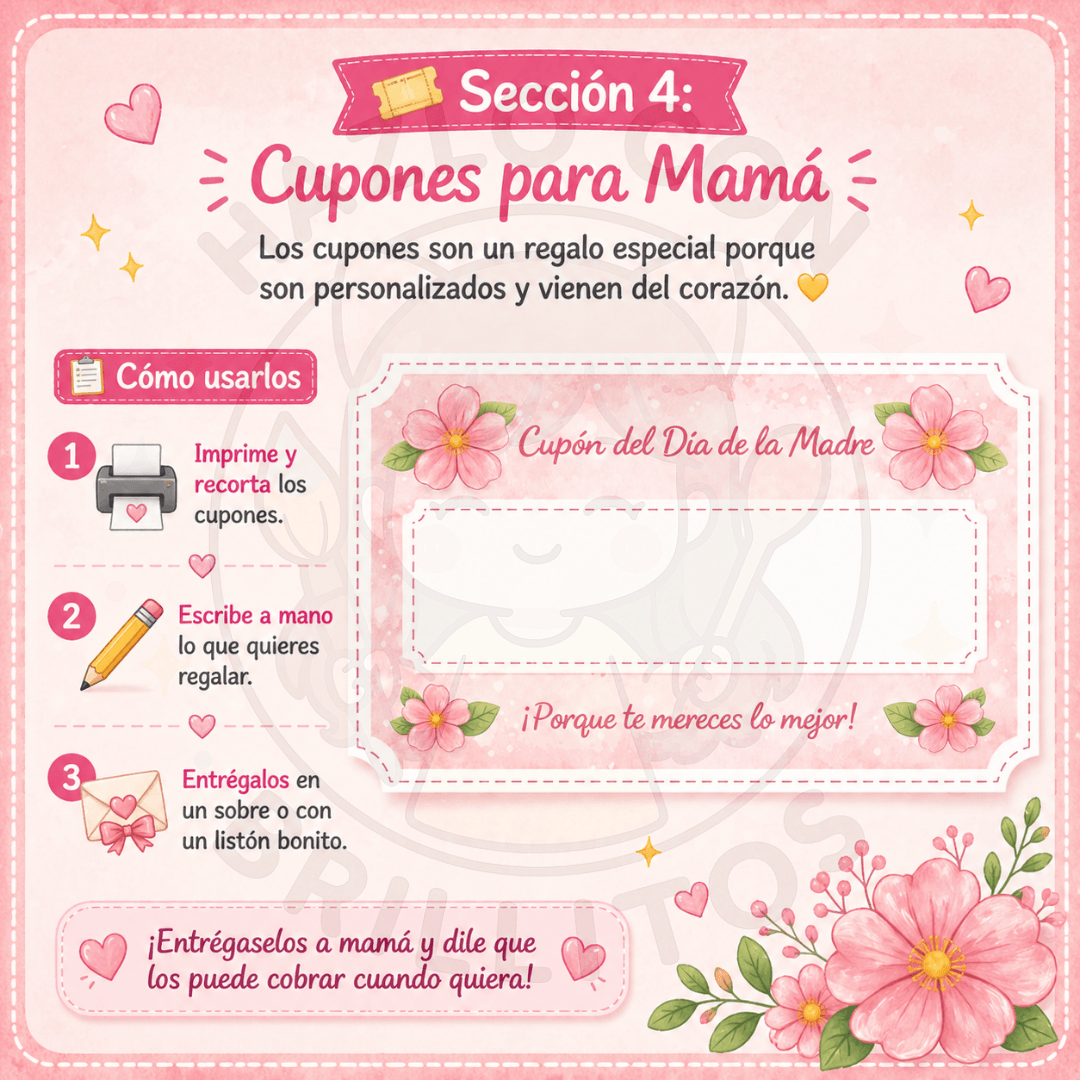 Cupones personalizables para mamá del Kit Imprimible para el día de las madres de hazlo con brillitos