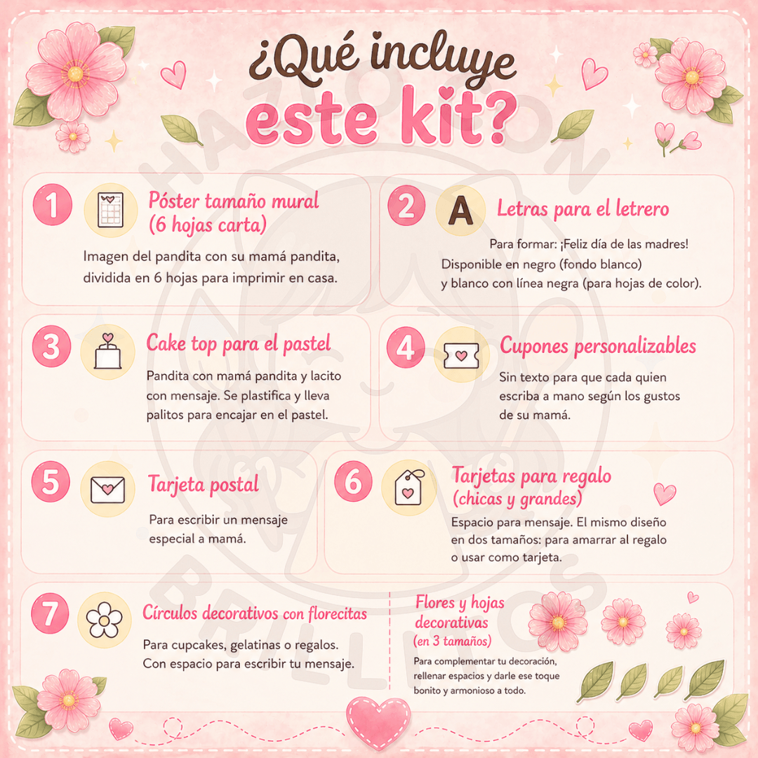 Qué incluye el Kit Imprimible para el día de las madres de hazlo con brillitos