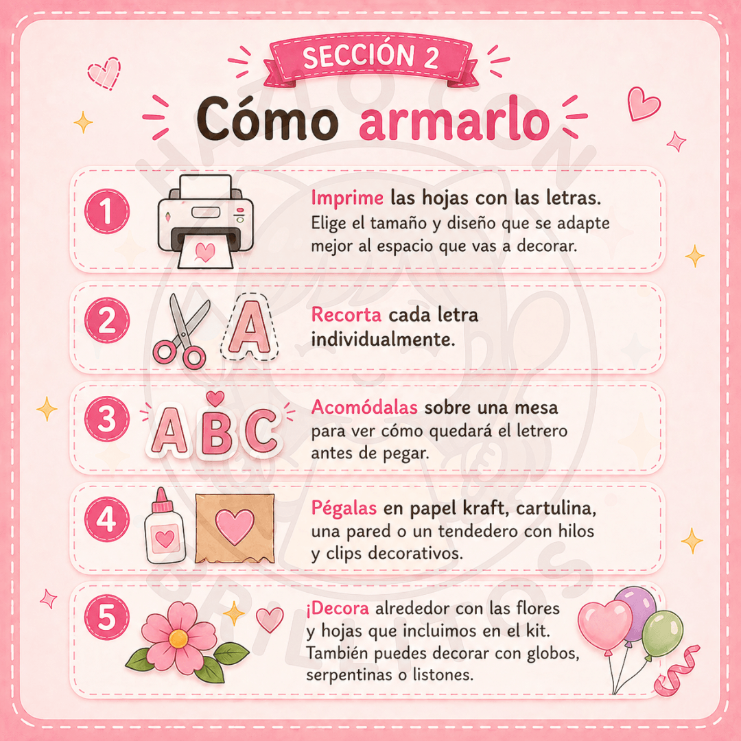 Cómo armar letreros del Kit Imprimible para el día de las madres de hazlo con brillitos
