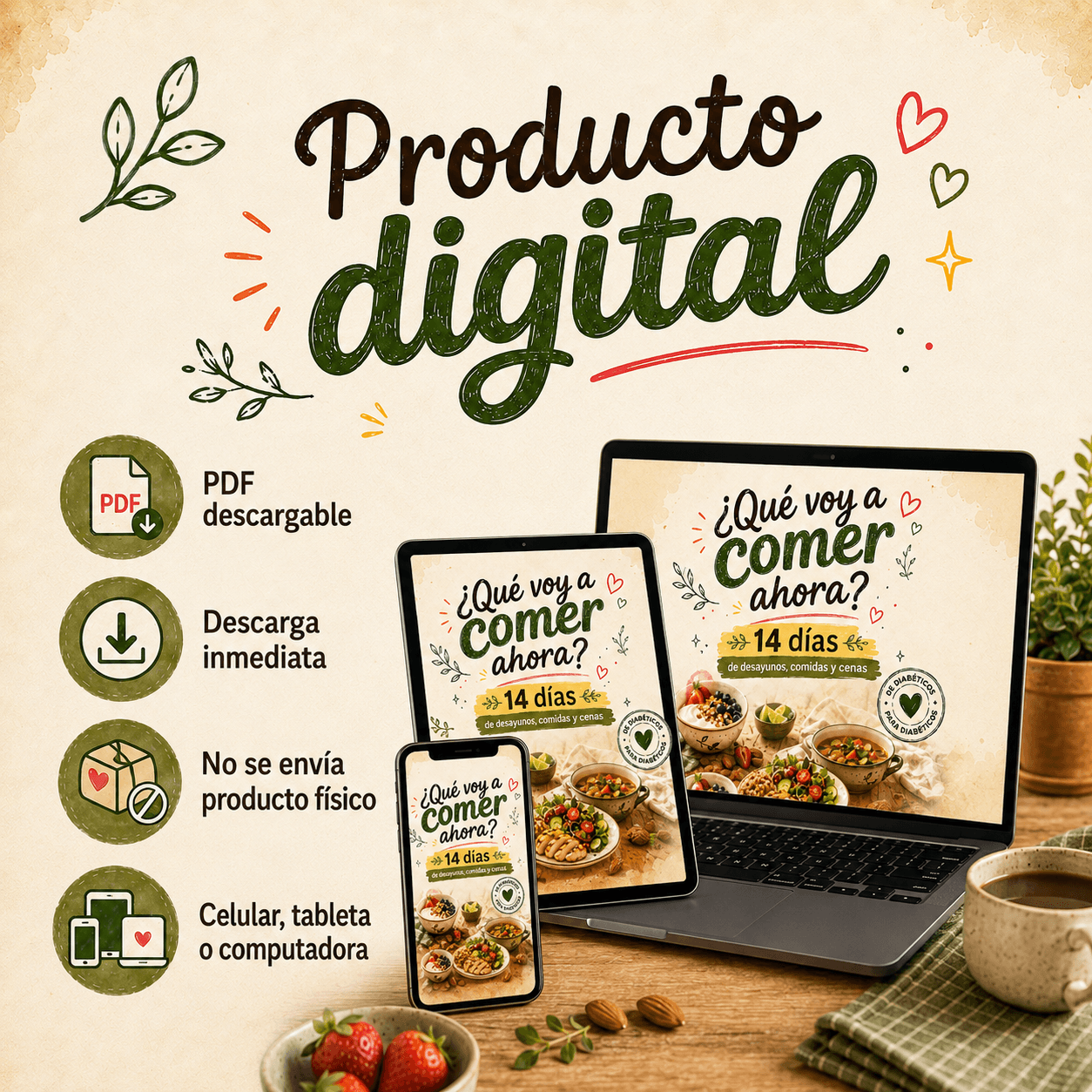 guía de alimentación para diabetes tipo 2 producto digital en PDF
