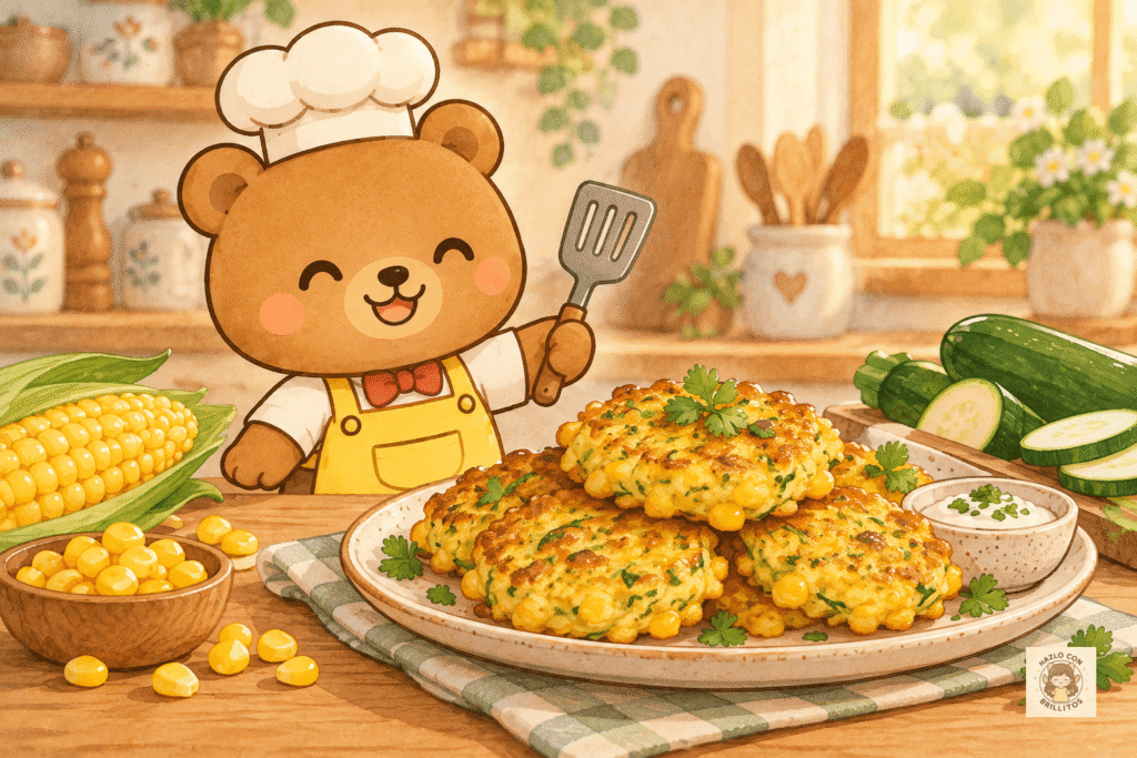 Tortitas de elote con calabacita con Koko